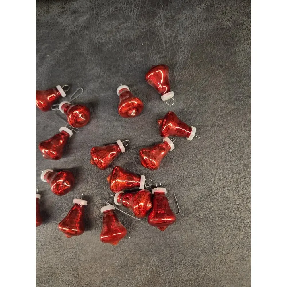 14 Vtg Miniature Red Christmas Bell Ornaments Tiny 1
